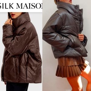 Mocha leather chic puffer SM the Alo espresso Silk Maison brown boxy fit s
